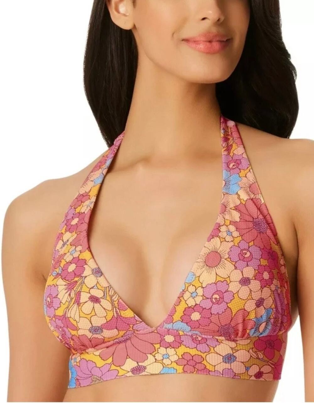 Jessica Simpson Flax Floral Rendezvous Bikini Top M